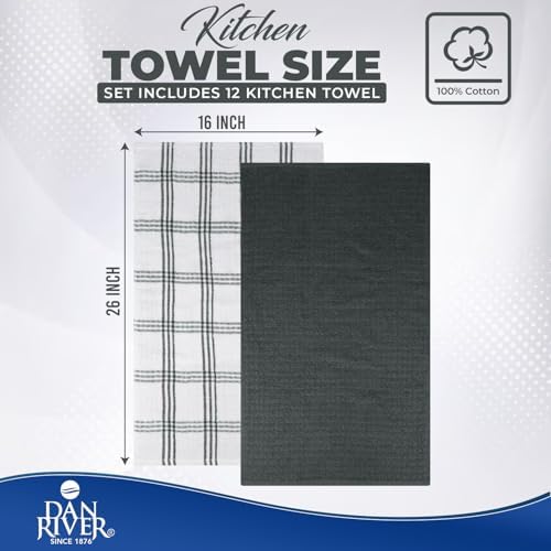 DAN RIVER Gray Kitchen Towels, 12 Pack, 16x26 Inches Absorbent Dish Towels - Image 2