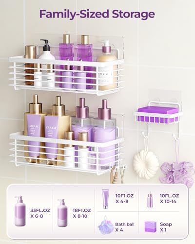 Shower Shelves Adhesive 3 Pack Stainless Steel Storage Organizers-White - Image 5