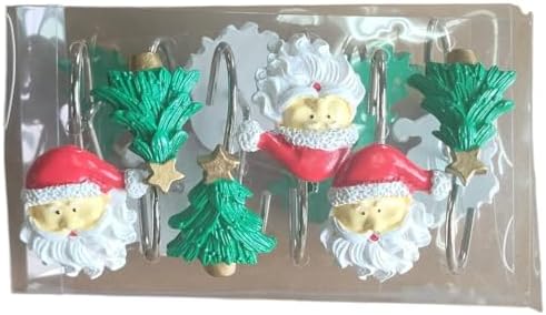 Two Fish Home Fashions Set of 12 Decorative Christmas Tree Resin Shower Curtain - Image 4