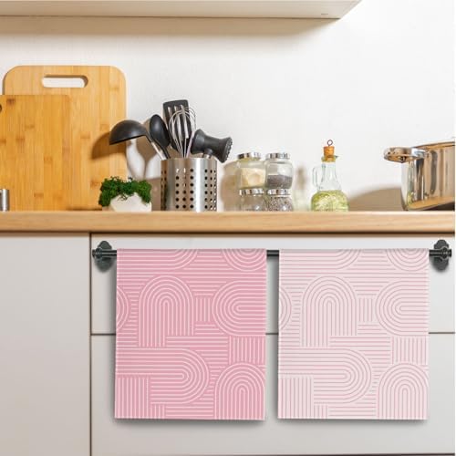 Abstract Boho Pink Kitchen Towels, Minimalist Contemporary Dish Tea Towels - Image 3