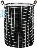 Round Laundry Basket Collapsible Storage Hamper Organizer Black Grid by LANGYASHAN