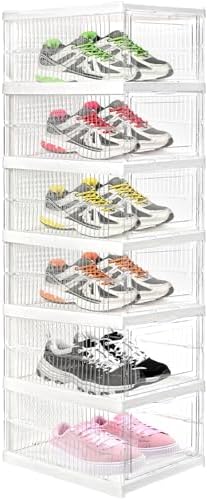 Hedume 6 Pack Clear Shoe Boxes Stackable, Drop Front Shoe Storage Box, No - Image 2