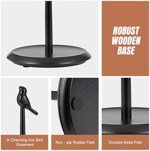 Wooden Paper Towel Holder countertop, Stylish Bird Shaped, Solid Wood Base&Iron - Image 5