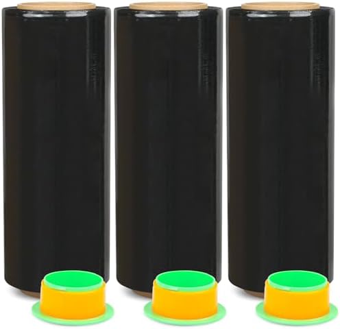 3 Pack Industrial Strength Black Stretch Wrap Film 12" x 1000 Ft 80 Gauge Thick by Unknown