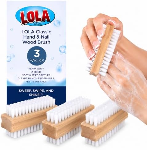 LOLA Classic Hand & Nail Wood Brush, 3 Pack, Heavy Duty 2 Sided Soft & Stiff by LolaProducts