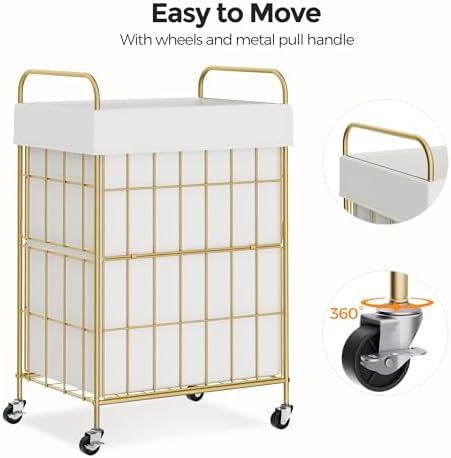 90L Laundry Hamper with Wheels, Laundry Basket with Handle and Liner Bag - Image 5