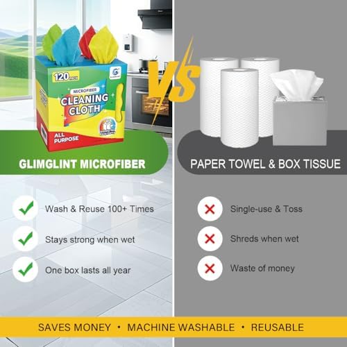 GLIMGLINT Microfiber Cleaning Cloth 120 Pack, Reusable Paper Towels 11 x 9 - Image 4