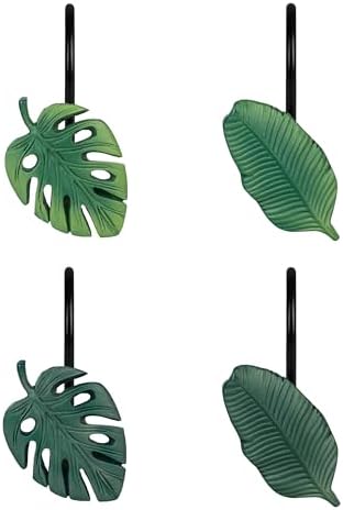 Tropical Leaf Decorative Shower Curtain Hooks, Monstera Deliciosa Strelitzia by Sunlit