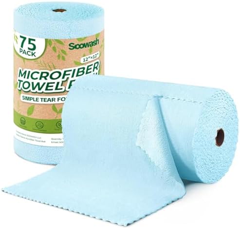 Microfiber Cleaning Cloths Roll 75 Pack 12x12 Inch Lint Free by SOOWASH