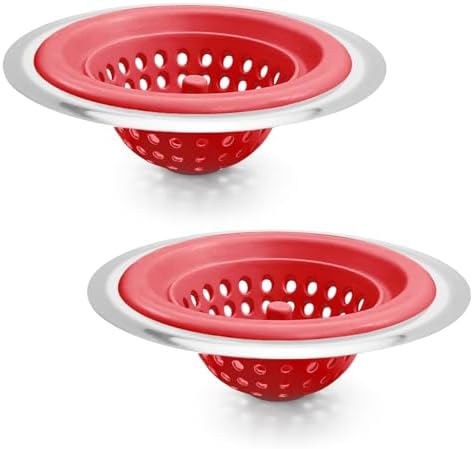 Silicone Strainer for Kitchen Sink, 2 Pack, Stainless Steel Reinforced by TEVLAUXO