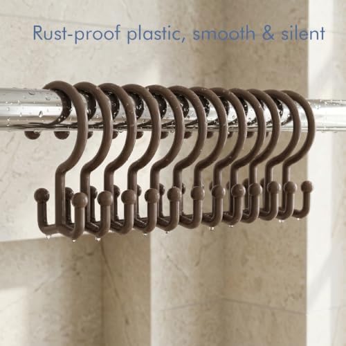 Bathway Brown Shower Curtain Hooks, 12 Plastic Double Shower Curtain Rings - Image 2