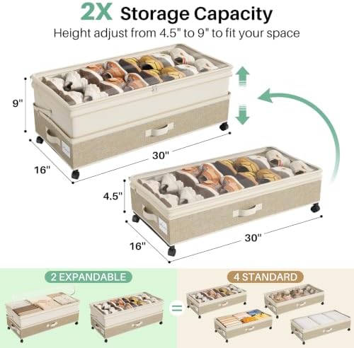Kitstorack 4 Pack Height-adjustable Under Bed Storage - Image 3