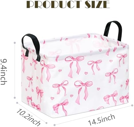 Girls Storage Basket with Pink Bow Print, 14.5" x 10.2" x 9.1", Waterproof - Image 2