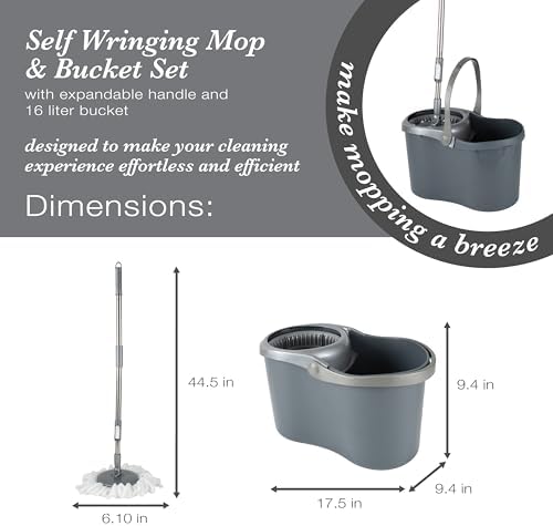 Simplify Self Wringing Mop & Bucket Set | 16 Liter | Extendable Handle | Gentle - Image 5