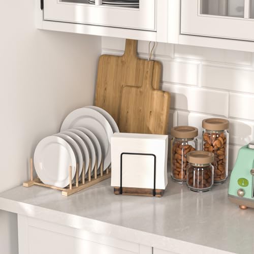 Wican Napkin Holder for Table, Wood Iron Standing Napkin Dispenser - Image 3