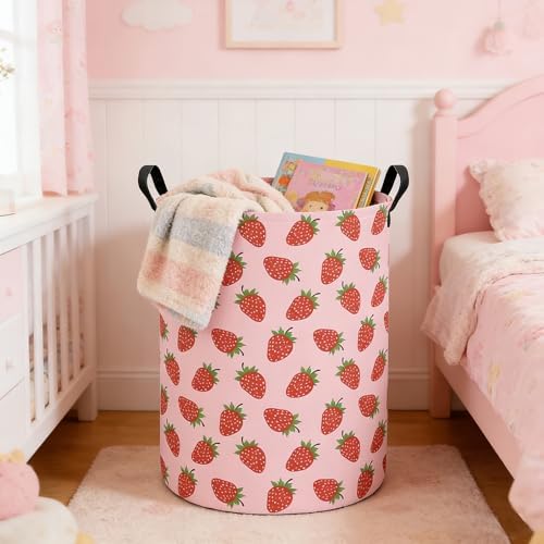 Round Strawberry Laundry Hamper, Storage Basket - Image 5