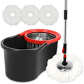 Spin Mop and Bucket with Wringer Set, 3 Washable Microfiber Pads Included by HYZSWGC