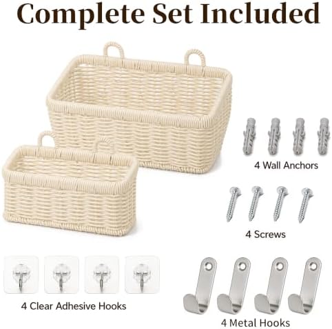 Wall Hanging Baskets, 2 Pack Woven Wicker Baskets - Image 4