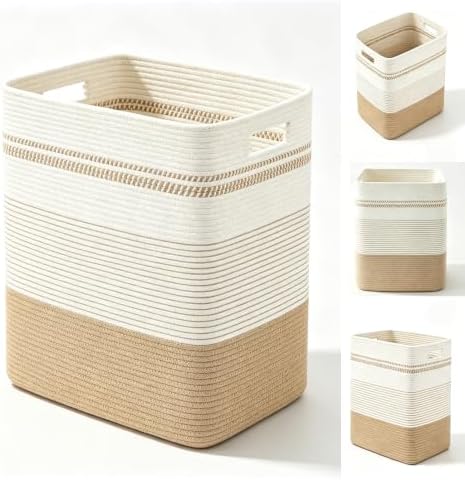 Rectangular Cotton Rope Laundry Hamper 60L Foldable Basket by Unknown