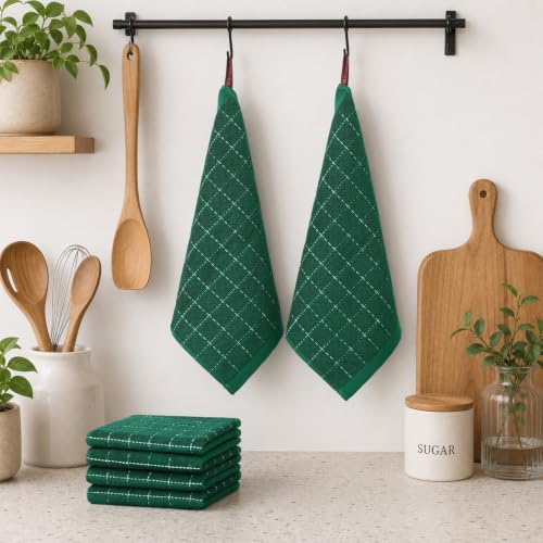 Kitinjoy 100% Cotton Terry Kitchen Dish Cloths, Dark Green - Image 6