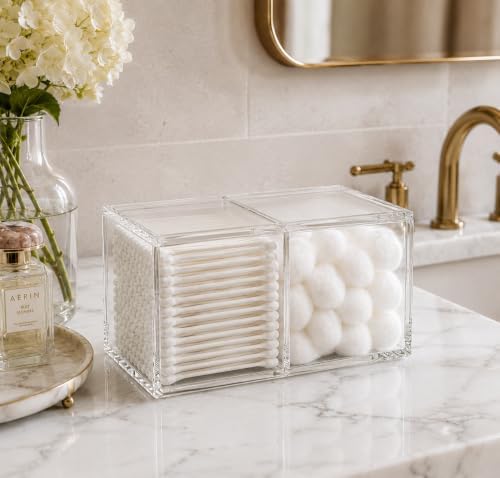 Acrylic Qtip Holder with Hinged Lid – Clear Cotton Swab Dispenser – Bathroom - Image 2