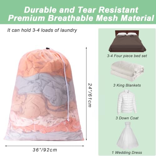 1 Pack Mesh Travel Laundry Bag 24" x 36"Extra Large Dirty Clothes Organizer - Image 2