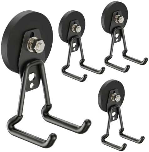 Heavy Duty Magnetic Garage Hooks, 4 Pack Strong Large Magnet Hook by SKNOOYLIGHT