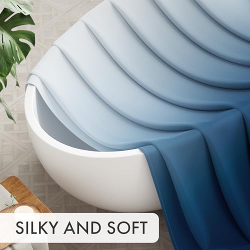 AmazerBath Shower Curtain, Cloth Ombre Blue Curtain Set - Image 3