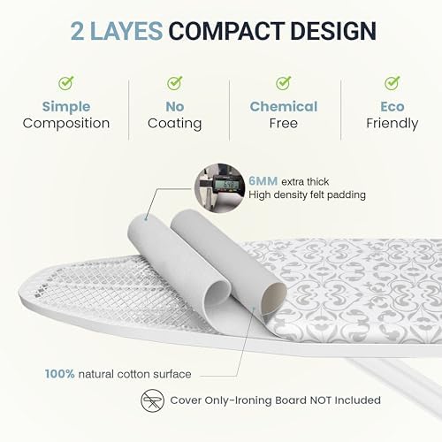 UniSimp Ironing Board Cover and Pad 15"x54" Extra Thick Natural Cotton - Image 4