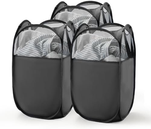TECHMILLY Pop Up Foldable Laundry Basket, Mesh Laundry Hamper by TECHMILLY
