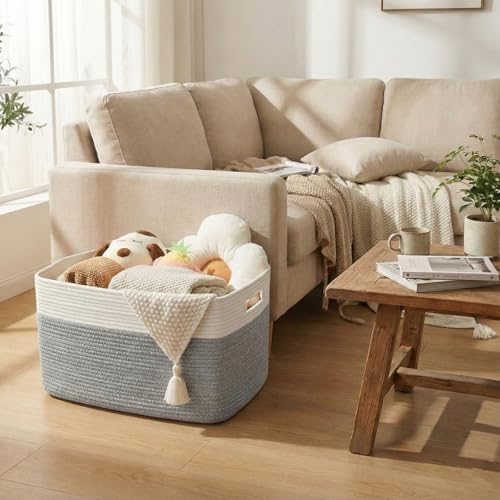 JMvicyroam 96L Large Woven Cotton Rope Blanket Basket - Image 2