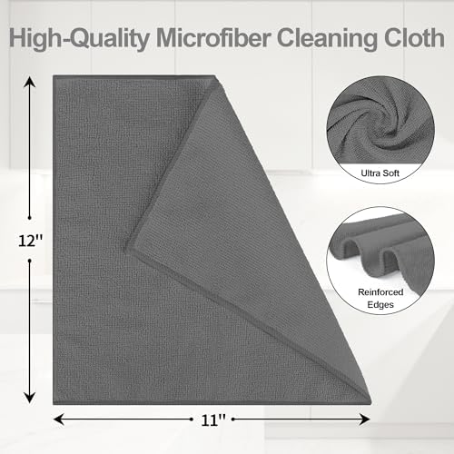 Microfiber Cleaning Cloth, 12 Pack Grey Cleaning Rags, Reusable Microfiber - Image 2