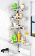 HAMITOR 4-Tier Bathtub Shower Caddy, Tension Pole Corner Shelves by HAMITOR