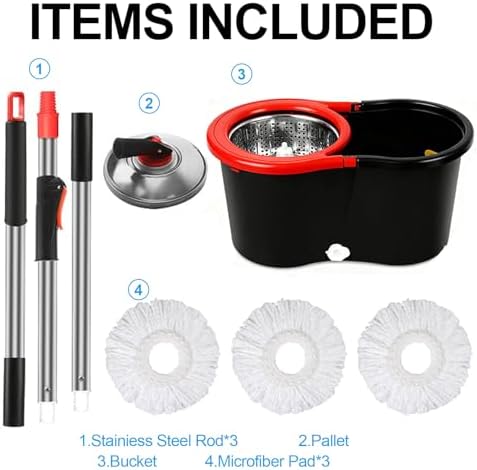 Spin Mop and Bucket with Wringer Set, 360°Rotating Head Mop Bucket System - Image 3