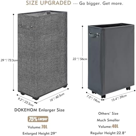 DOKEHOM 29" Enlarged Slim Rolling Laundry Basket Hamper on Wheels - Image 3