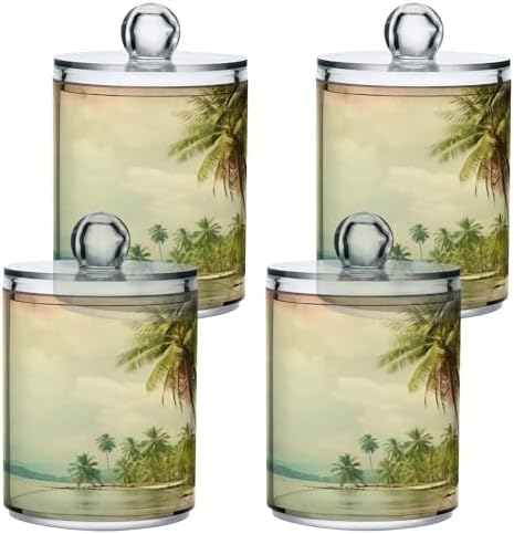 2 Pack Apothecary Jars Bathroom Vintage Palm Trees Qtip Holder Dispenser Clear - Image 2