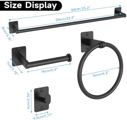 KLJKPA 8-Piece Black Bathroom Hardware Set, 24 inch Towel Bar - Image 7