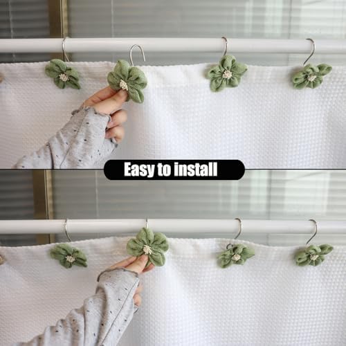 Flower Decorative Shower Curtain Hooks, Stylish Fabric Flower Shower Curtain - Image 4