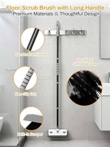 3 in 1 Floor Scrub Brush with Long Handle 55" Push Broom Stiff Bristle Scrubber - Image 5