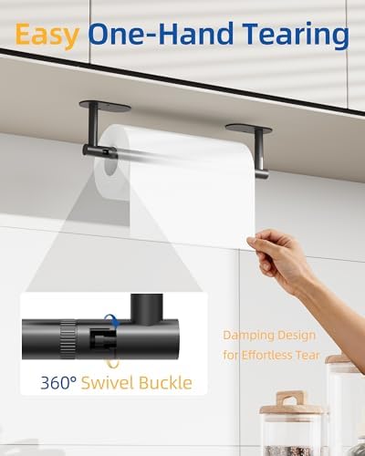 RUACQ Paper Towel Holder Under Cabinet, Stainless Steel, Matte Black - Image 2