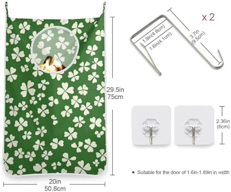 St. Patrick's Day Clovers Green Door Hanging Laundry Hamper Bag - Image 3