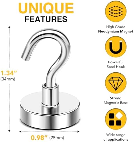 DIYMAG Magnetic Hooks, Strong Magents 10 Pack 85lbs - Image 2