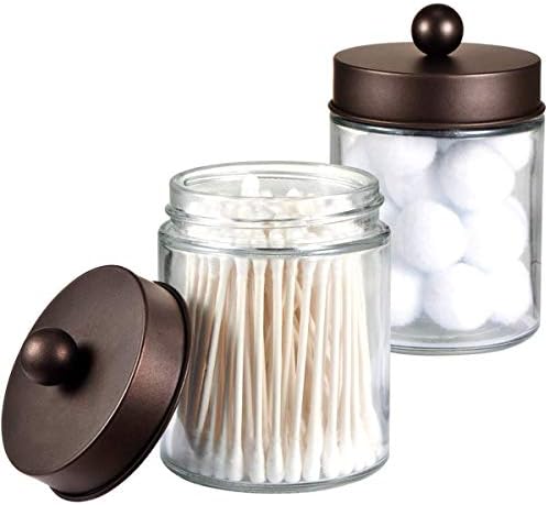 Amolliar Apothecary Jar Bathroom Storage Qtip Holder Glass, Bronze 2Pack by Amolliar
