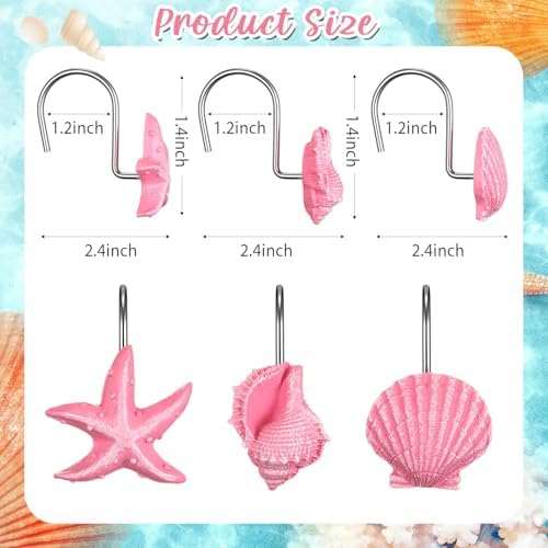 Sliner 12 Pcs Seashell Shower Curtain Hooks Decorative Shower Curtain Hooks - Image 2