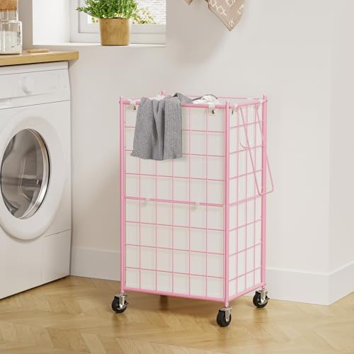 WOWLIVE Rolling Laundry Basket, Metal Wire Frame Laundry Hamper - Image 4