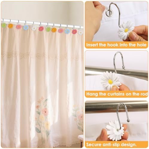 Flower Shower Curtain Hooks, 12 Pack Rustproof Stainless Steel Decorative - Image 6