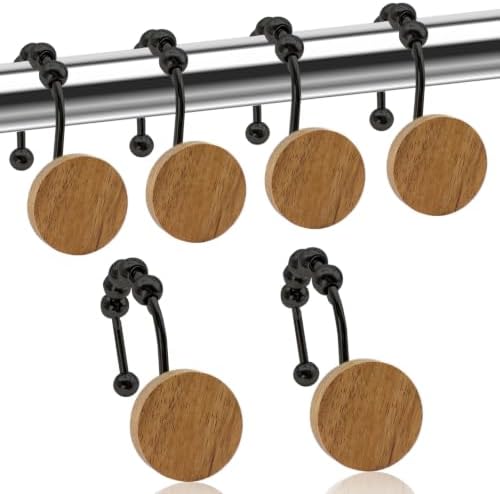 Wood Shower Curtain Hooks, Wooden Decorative Shower Curtain Rings, Modern Round by AmazorHome