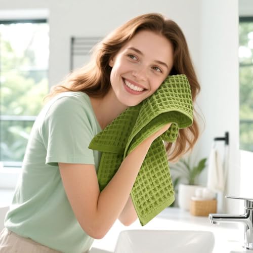 Waffle Hand Towel Set, Cotton Soft Lint-Free Quick Drying Towels - Image 7
