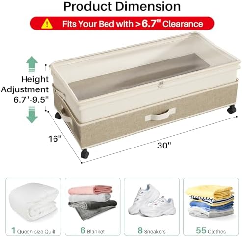 Kitstorack 4 Pack Height-adjustable Under Bed Storage - Image 2