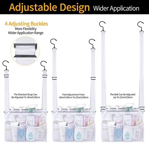 4 Storage Pockets Adjustable Hanging Mesh Bathroom Bag, Shower Caddy College - Image 2